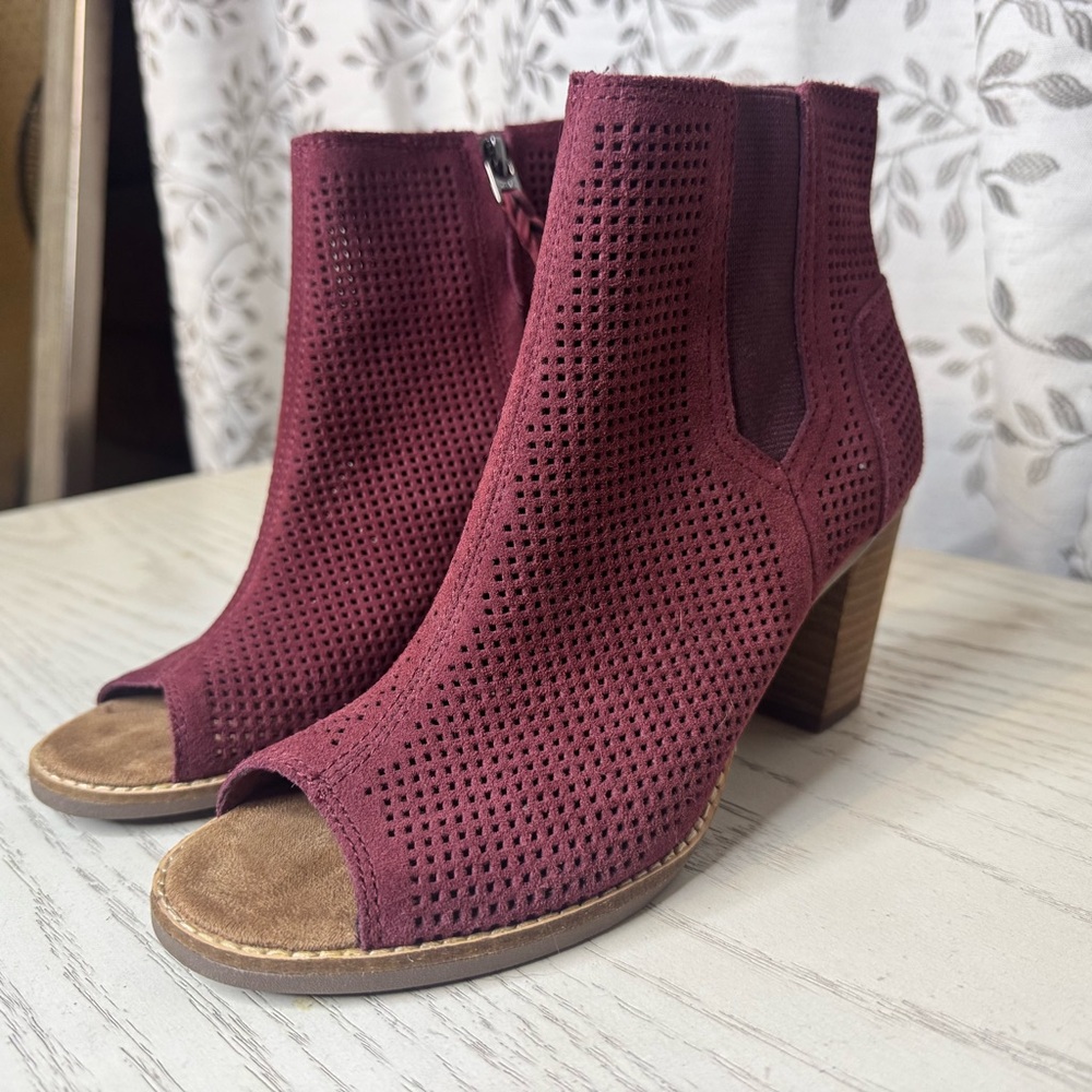 Toms Burgundy Peep-Toe Ankle Booties
